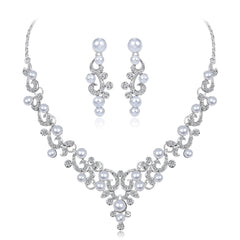Cubic Zirconia & Pearl Rattan Drop Earrings & Statement Necklace