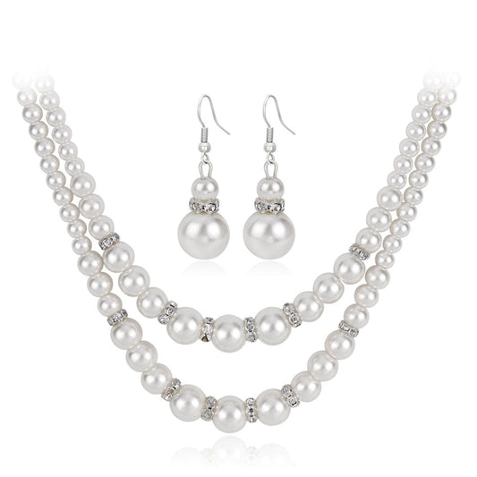 Cubic Zirconia and Pearl Drop Earrings and Layered Necklace, drop earrings for women, botanical inspired, front view