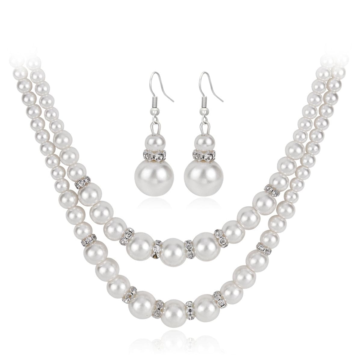 Cubic Zirconia & Pearl Drop Earrings & Layered Necklace