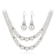 Cubic Zirconia & Pearl Drop Earrings & Layered Necklace