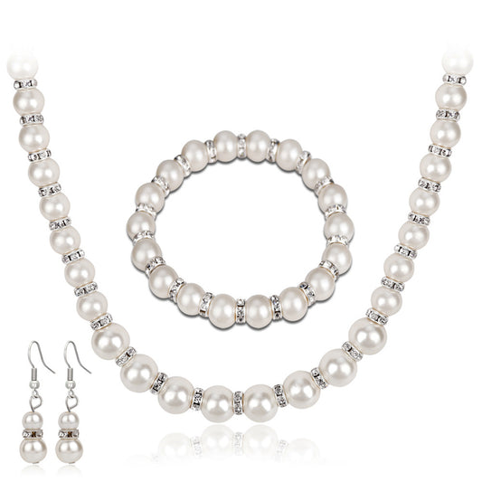 Cubic Zirconia and Pearl Polished Jewelry Set, drop earrings for women, everyday style, front view