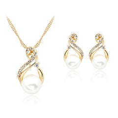 Pearl & Cubic Zirconia 18K Gold-Plated Twisted Pendant Necklace Set