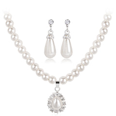 Pearl & Cubic Zirconia Teardrop Pendant Necklace Set