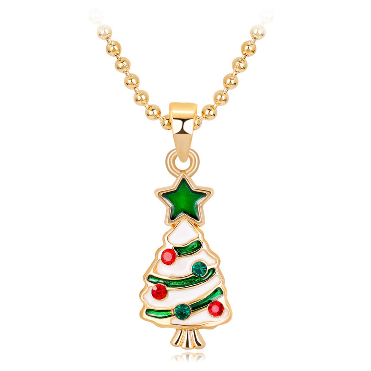 Cubic Zirconia & Enamel 18K Gold-Plated Star Christmas Tree Pendant Necklace