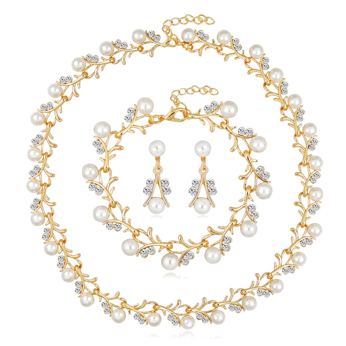 Cubic Zirconia & Pearl 18K Gold-Plated Botany Necklace & Earrings Set