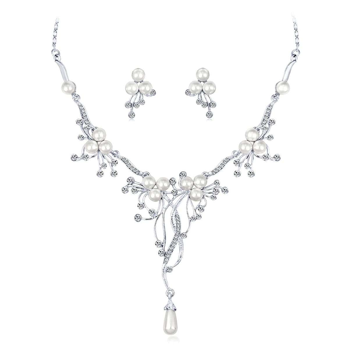 Pearl & Cubic Zirconia Abstract Botany Statement Necklace Set
