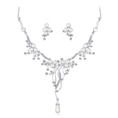 Pearl & Cubic Zirconia Abstract Botany Statement Necklace Set