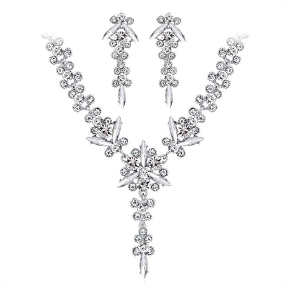 Crystal and Crystal Silver-Plated Botany Drop Earrings and Necklace, silver drop earrings for women, detail close-up