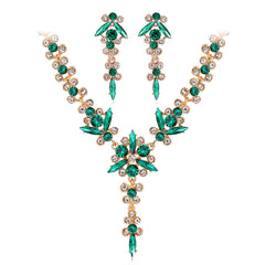 Green Crystal & Cubic Zirconia Lariat Necklace Set