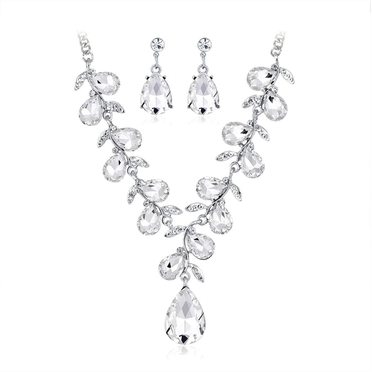 Crystal & Cubic Zirconia Vine Drop Earrings & Necklace Set