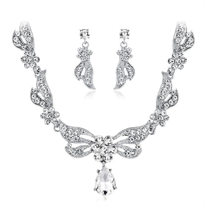 Crystal and Silver-Plated Wing Drop Earrings and Butterfly Necklace, silver drop earrings for women, detail close-up