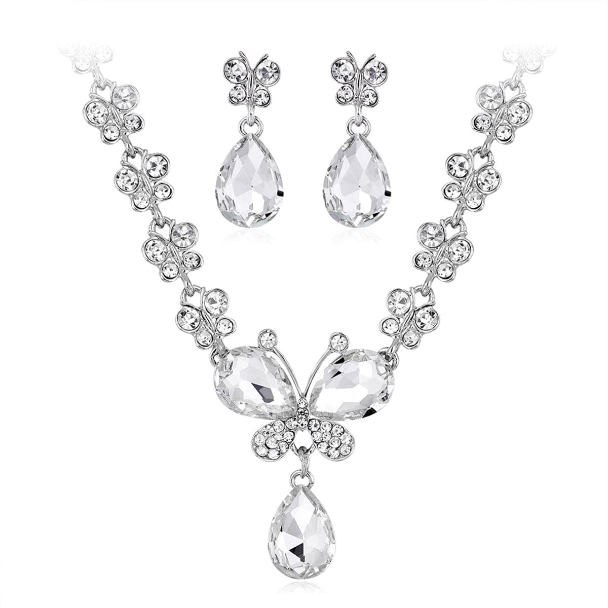 Crystal & Cubic Zirconia Butterfly Drop Earrings & Necklace Set