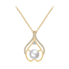 White Pearl & Cubic Zirconia 18K Gold-Plated Heart Pendant Necklace