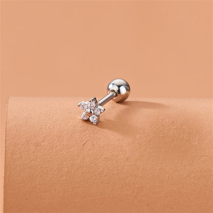 Cubic Zirconia and Silver-Plated Flower Stud Earrings, silver stud earrings for women, dainty minimalist design, side view