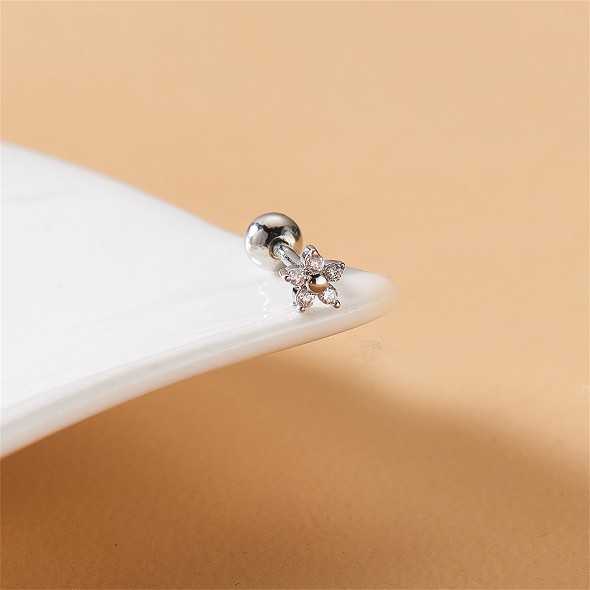 Cubic Zirconia & Silver-Plated Flower Stud Earrings