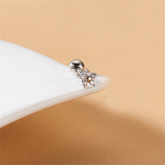 Cubic Zirconia & Silver-Plated Flower Stud Earrings