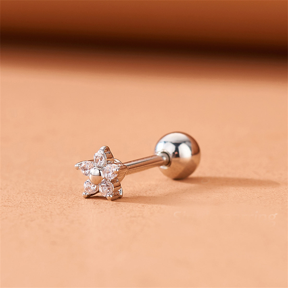 Cubic Zirconia and Silver-Plated Flower Stud Earrings, silver stud earrings for women, dainty minimalist design, styled look