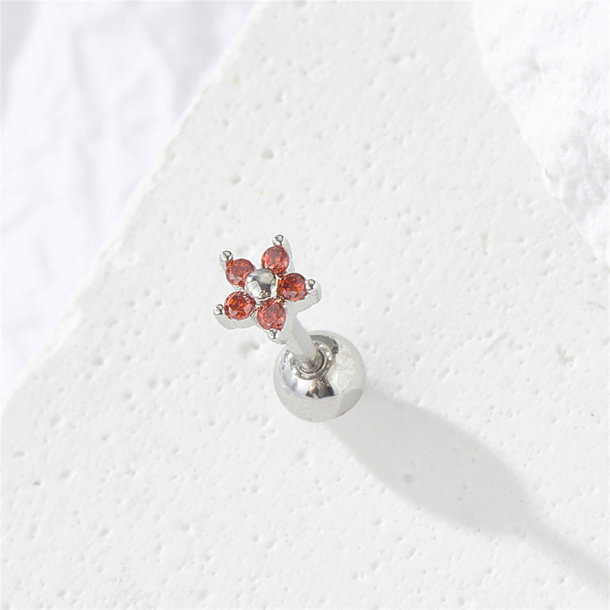 Red Cubic Zirconia and Silver-Plated Star Stud Earrings, silver stud earrings for women, elegant gift for her, side view