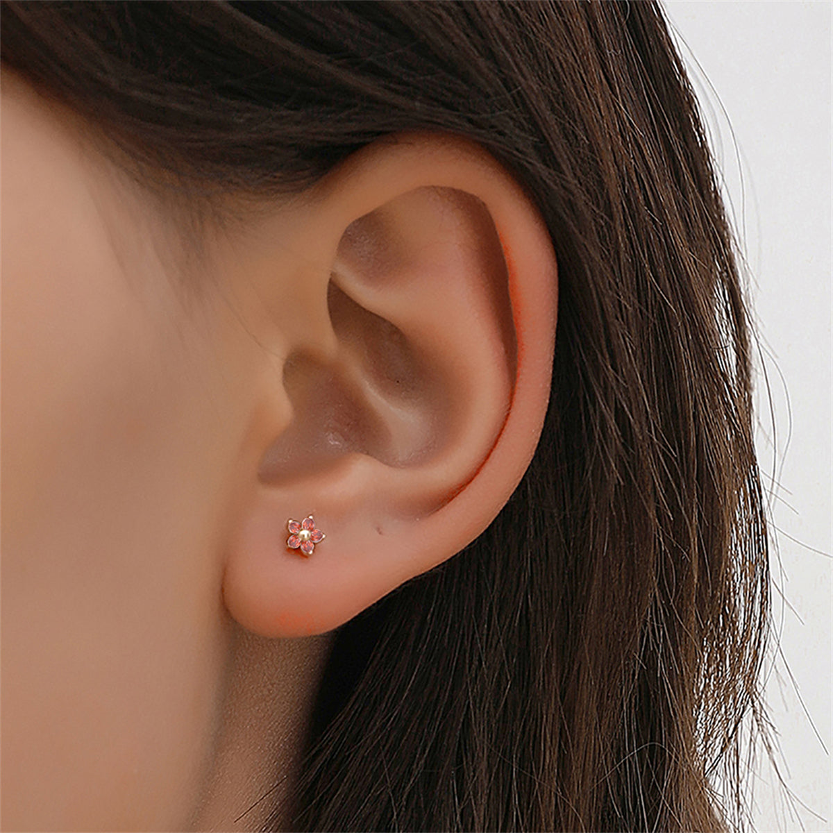 Red Cubic Zirconia and Silver-Plated Star Stud Earrings, silver stud earrings for women, elegant gift for her, front view
