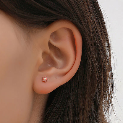 Red Cubic Zirconia and Silver-Plated Star Stud Earrings, silver stud earrings for women, elegant gift for her, front view