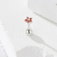 Red Cubic Zirconia & Silver-Plated Star Stud Earrings