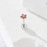 Red Cubic Zirconia & Silver-Plated Star Stud Earrings