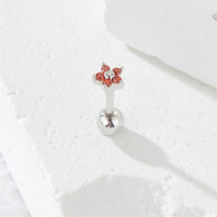 Red Cubic Zirconia & Silver-Plated Star Stud Earrings