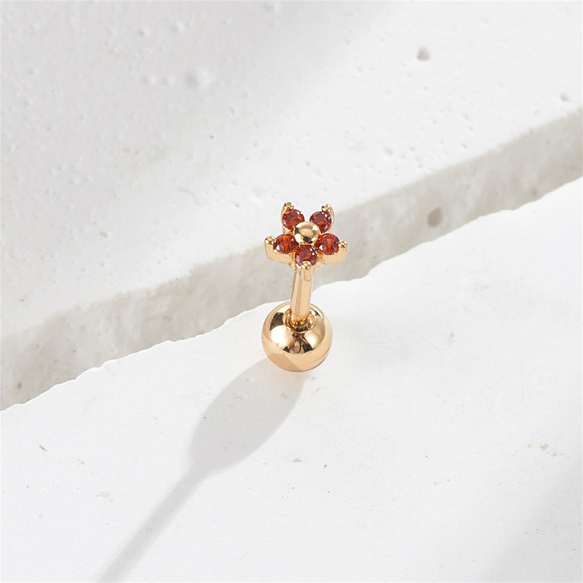 Red Cubic Zirconia & 18K Gold-Plated Star Stud Earrings