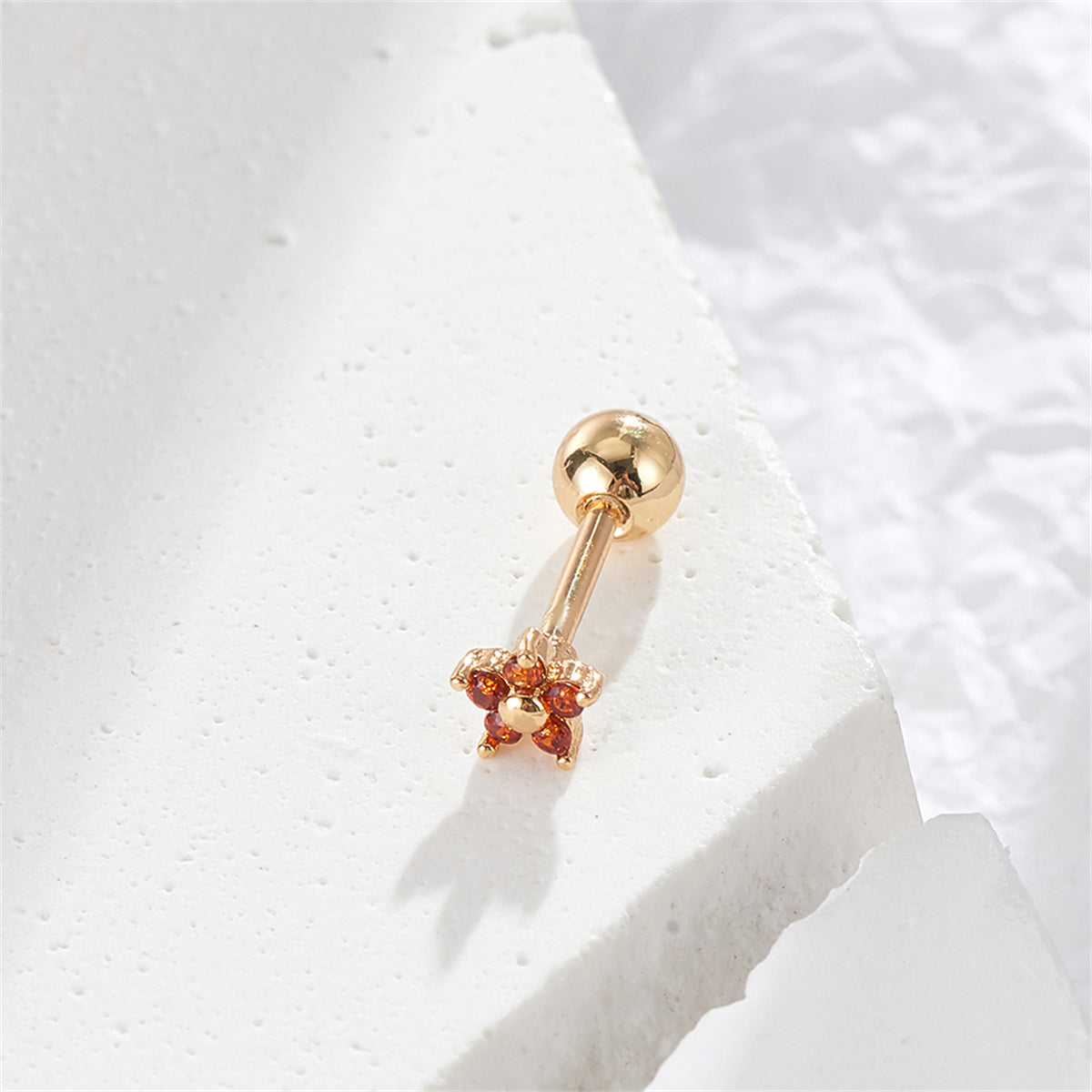Red Cubic Zirconia and 18K Gold-Plated Star Stud Earrings, gold stud earrings for women, vintage-inspired design, front view