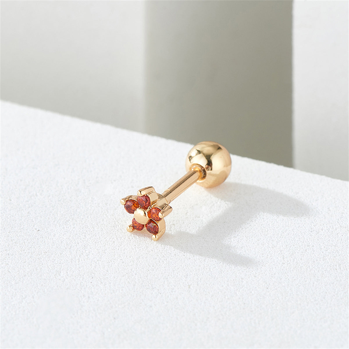 Red Cubic Zirconia and 18K Gold-Plated Star Stud Earrings, gold stud earrings for women, vintage-inspired design, side view