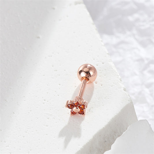 Red Cubic Zirconia and 18K Rose Gold-Plated Star Stud Earrings, rose gold stud earrings for women, front view