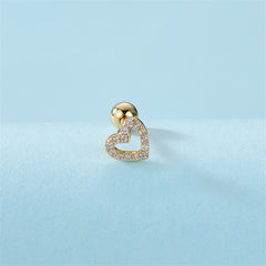 Cubic Zirconia & 18K Gold-Plated Open Heart Barbell Stud Earring