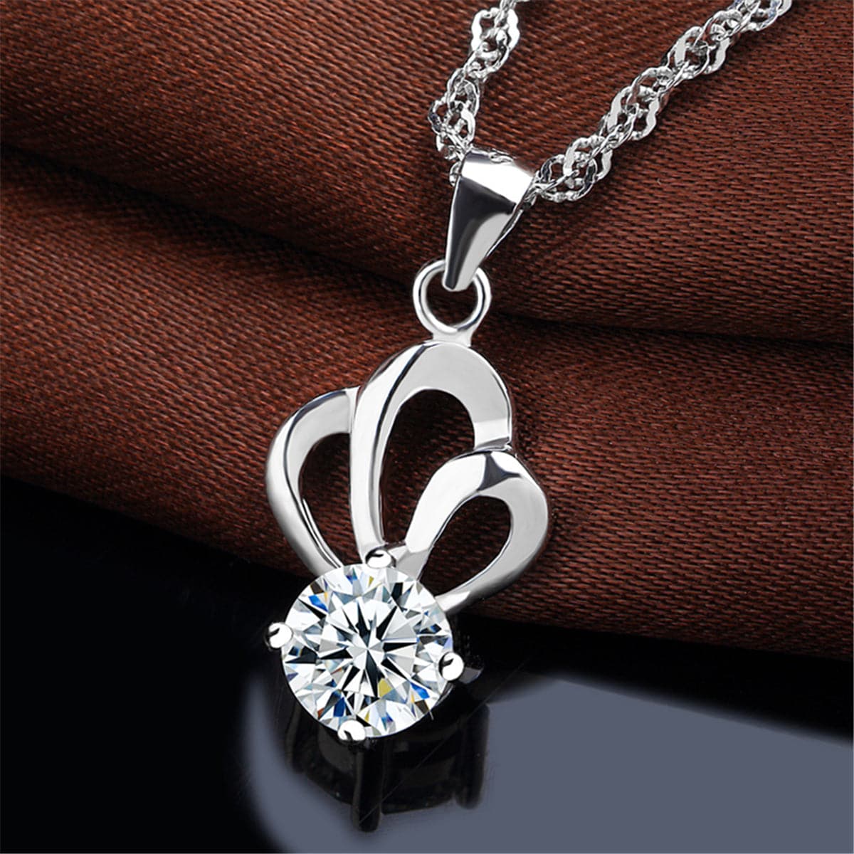 Cubic Zirconia & Sterling Silver Scalloped Pendant Necklace