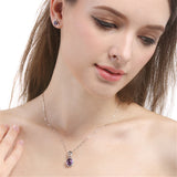 Purple Crystal & Cubic Zirconia Double-Halo Pendant Necklace
