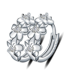 Cubic Zirconia & Sterling Silver Flower Huggie Earrings