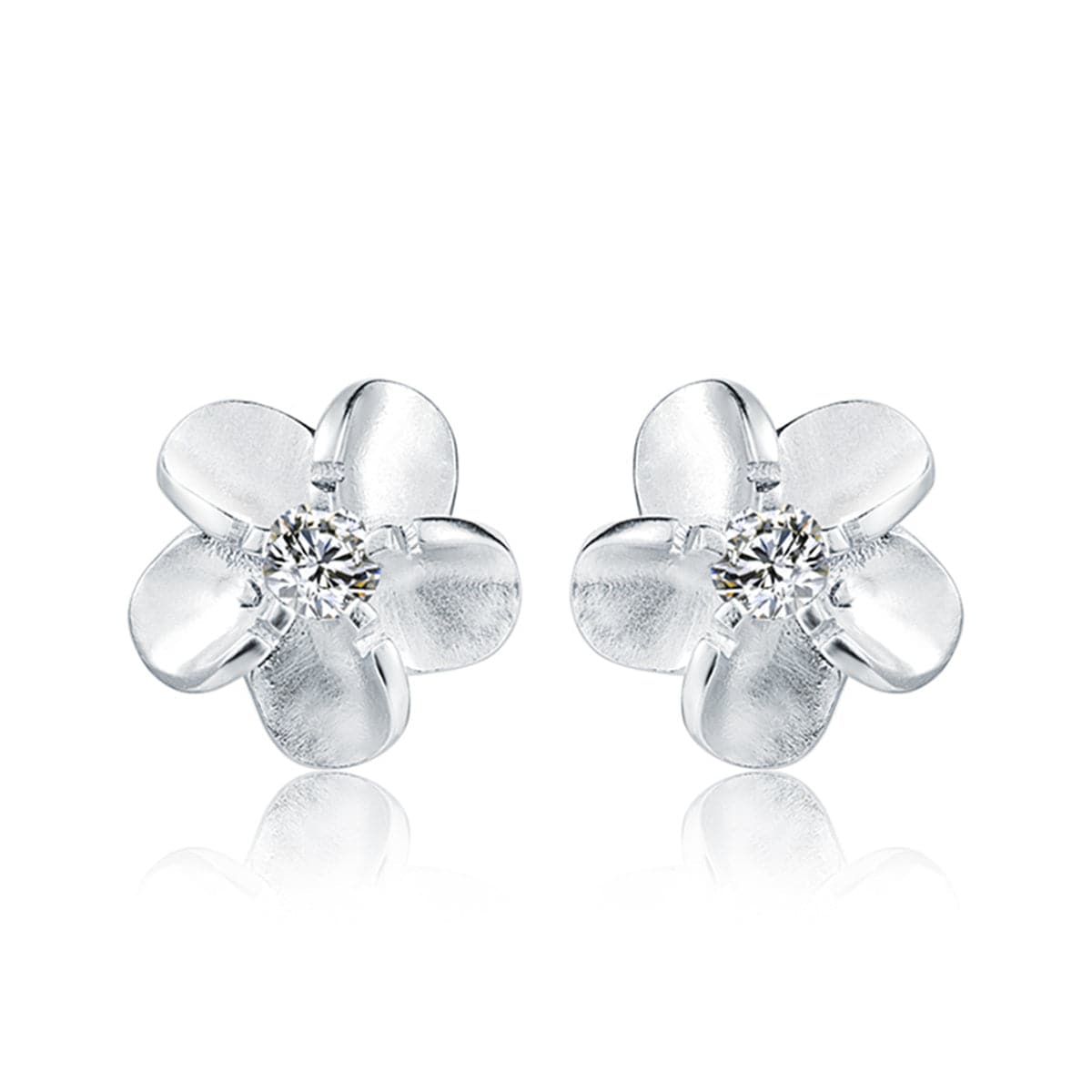 Cubic Zirconia & Sterling Silver Flower Stud Earrings