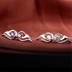 Cubic Zirconia & Sterling Silver Flower Drop Stud Earrings