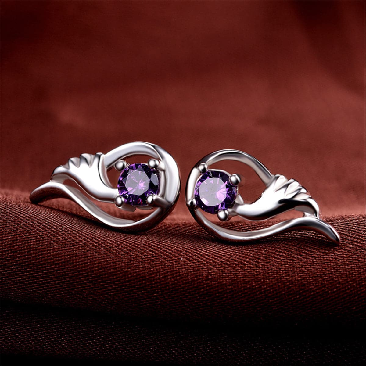 Cubic Zirconia & Sterling Silver Flower Drop Stud Earrings