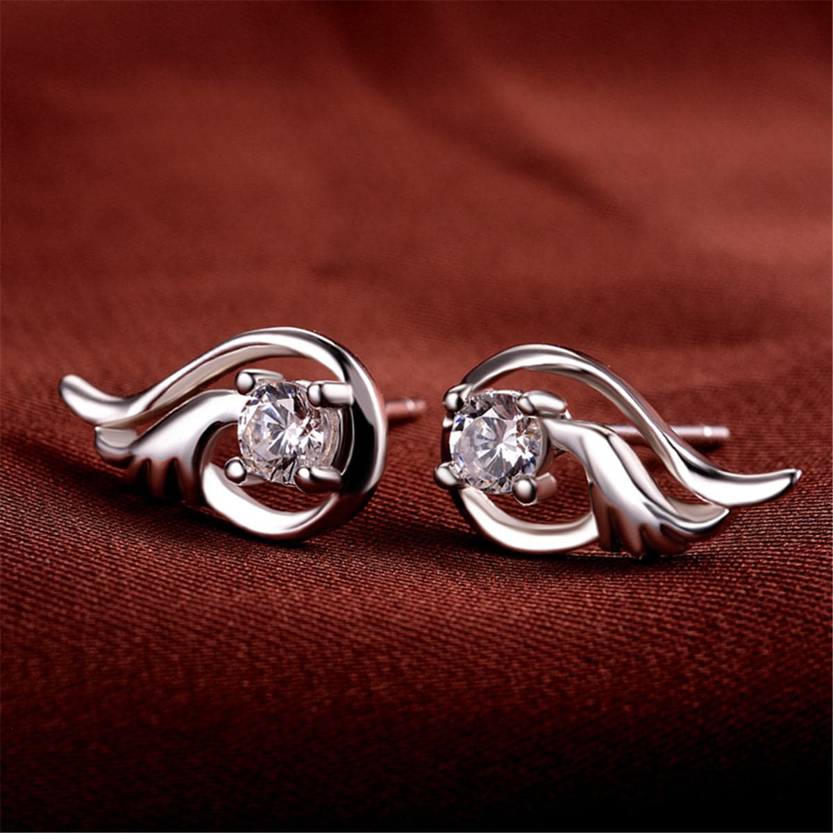 Cubic Zirconia & Sterling Silver Flower Drop Stud Earrings