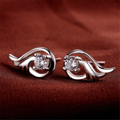 Cubic Zirconia & Sterling Silver Flower Drop Stud Earrings