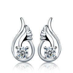Cubic Zirconia & Sterling Silver Flower Drop Stud Earrings