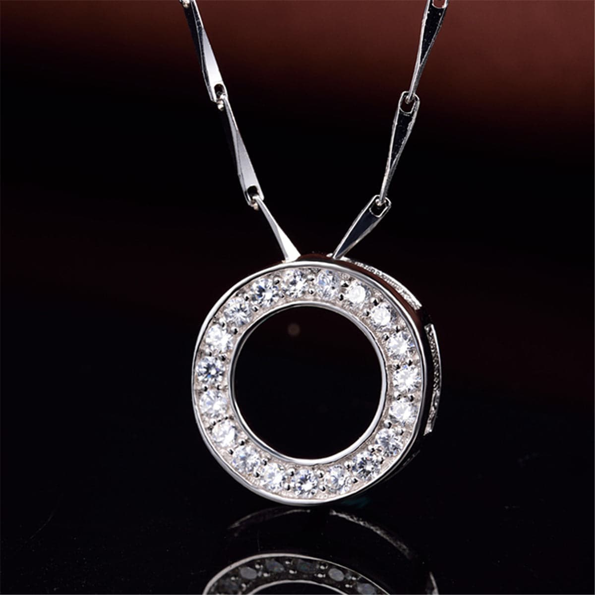 Cubic Zirconia & Sterling Silver Ring Pendant Necklace