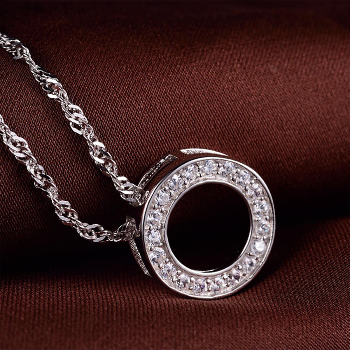 Cubic Zirconia & Sterling Silver Ring Pendant Necklace