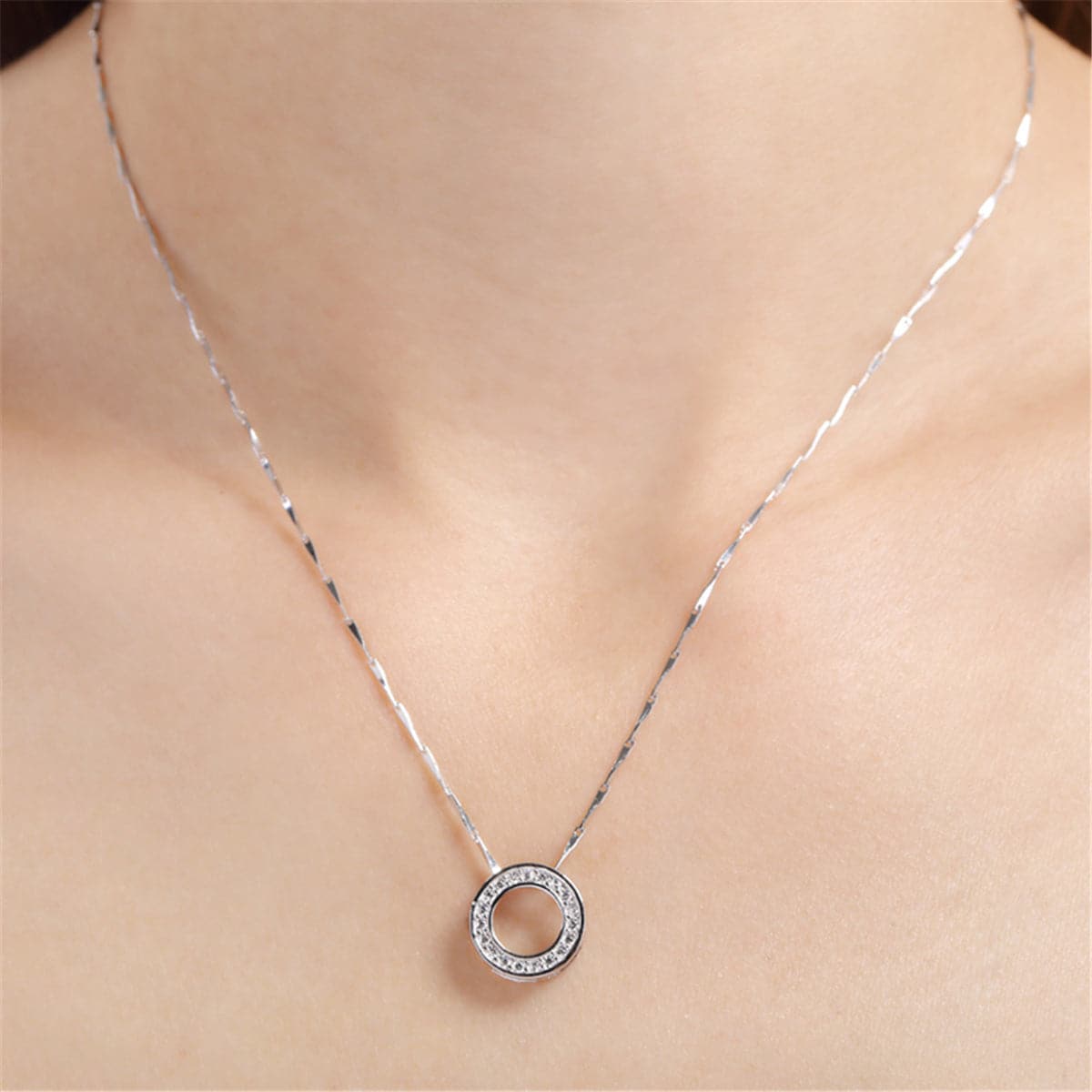 Cubic Zirconia & Sterling Silver Ring Pendant Necklace