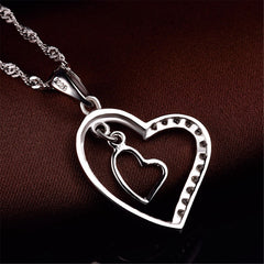 Cubic Zirconia & Sterling Silver Double Heart Pendant Necklace
