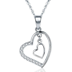 Cubic Zirconia & Sterling Silver Double Heart Pendant Necklace