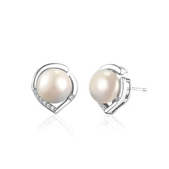 Pearl & Cubic Zirconia Sterling Silver Peach Stud Earrings