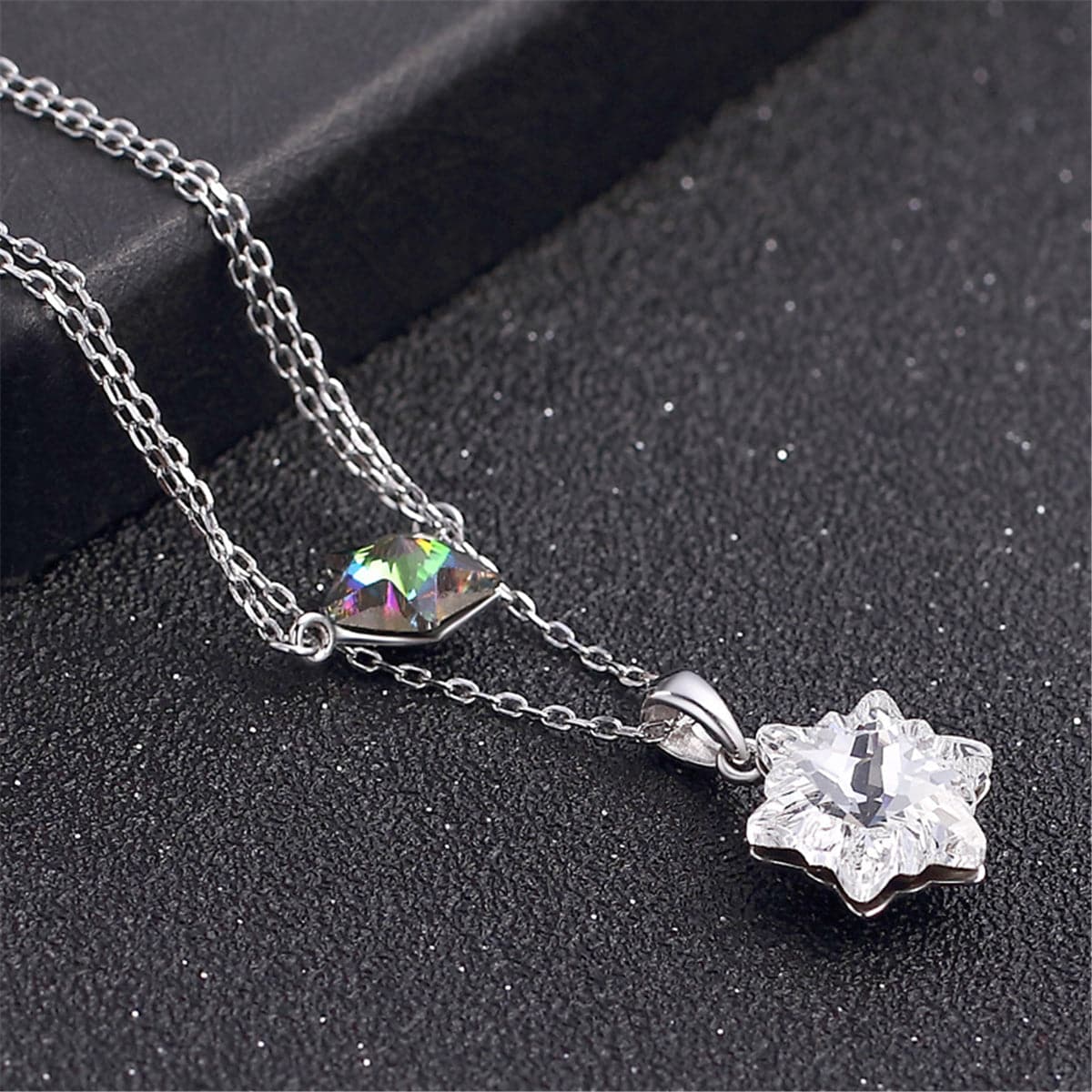 Cubic Zirconia & Sterling Silver Double-Layer Star Pendant Necklace