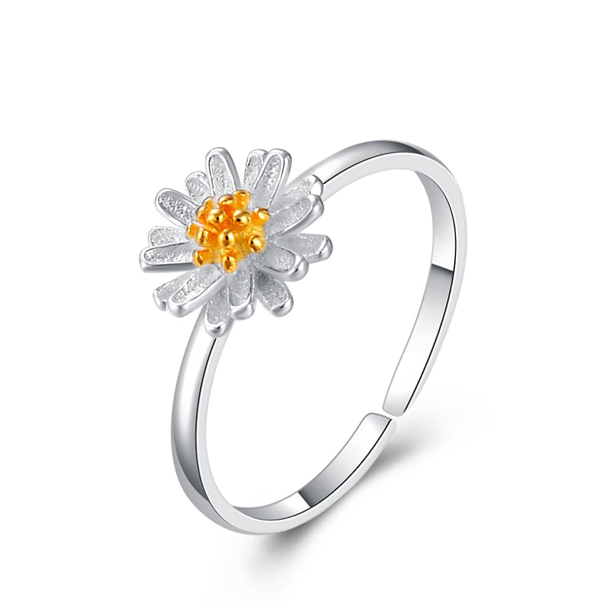 Elegant flower ring with a gold center, made of 18K gold-plated sterling silver for a luxurious touch.