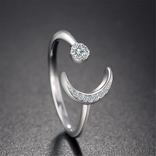 Sterling Silver Star & Moon Open Ring